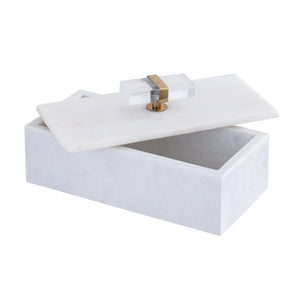 Atlas Lieto Box - Elegant White Marble Storage Accessory with Gold Trim for Stylish Home Organization Large White AC11436-02