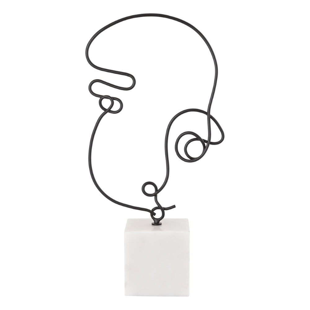 Atlas Line Drawing Sculpture - Elegant Matte Black Metal Art with Marble Base for Modern Home Décor Accent AC11439-01