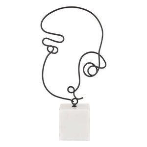 Atlas Line Drawing Sculpture - Elegant Matte Black Metal Art with Marble Base for Modern Home Décor Accent AC11439-01