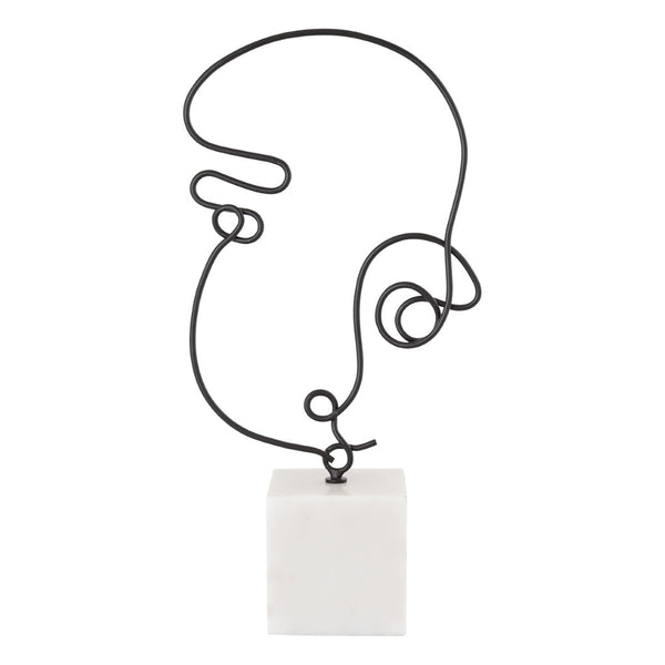 Atlas Line Drawing Sculpture - Elegant Matte Black Metal Art with Marble Base for Modern Home Décor Accent AC11439-01