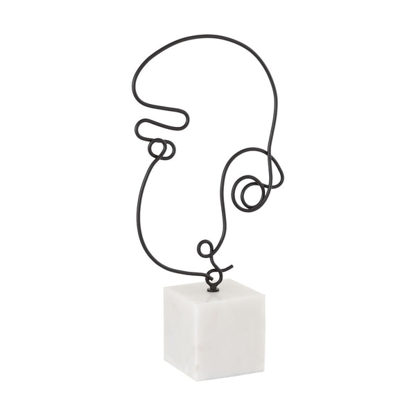 Atlas Line Drawing Sculpture - Elegant Matte Black Metal Art with Marble Base for Modern Home Décor Accent AC11439-01