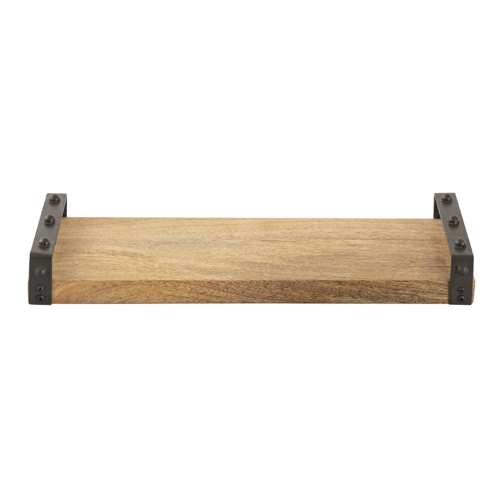 Atlas Linwood Tray - Oversized Mango Wood Serving Tray with Vintage Iron Handles for Stylish Entertaining AC11440-01