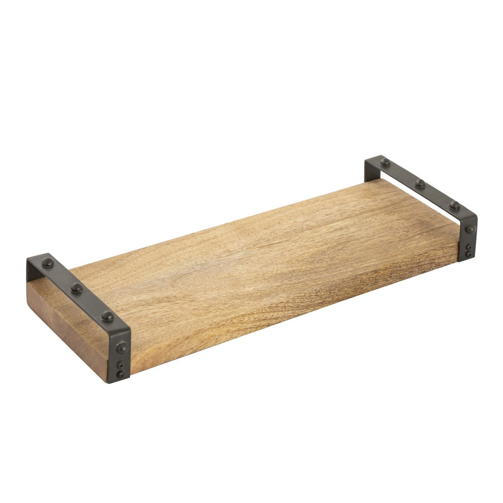 Atlas Linwood Tray - Oversized Mango Wood Serving Tray with Vintage Iron Handles for Stylish Entertaining AC11440-01