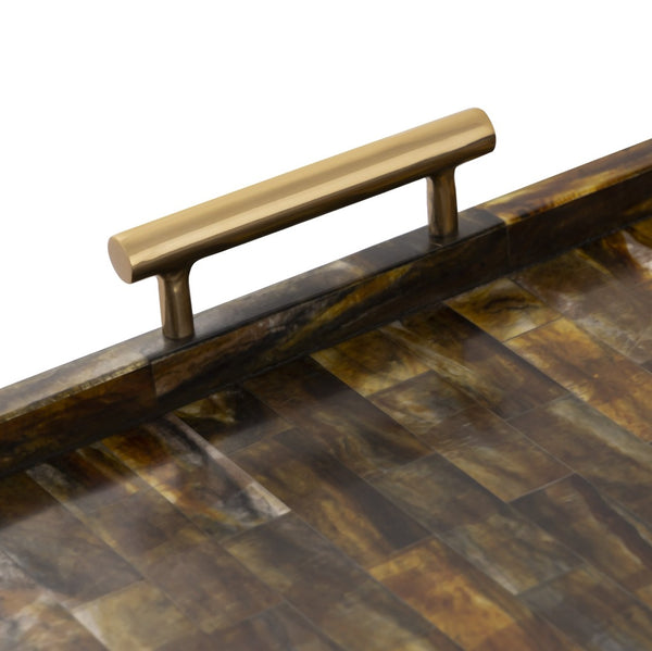 Atlas Little Horn Tray - Elegant Decorative Accessory with Faux Inlay and Polished Metal Handles for Home Horn AC11443-01