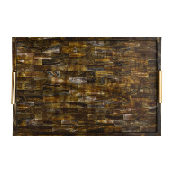 Atlas Little Horn Tray - Elegant Decorative Accessory with Faux Inlay and Polished Metal Handles for Home Horn AC11443-01
