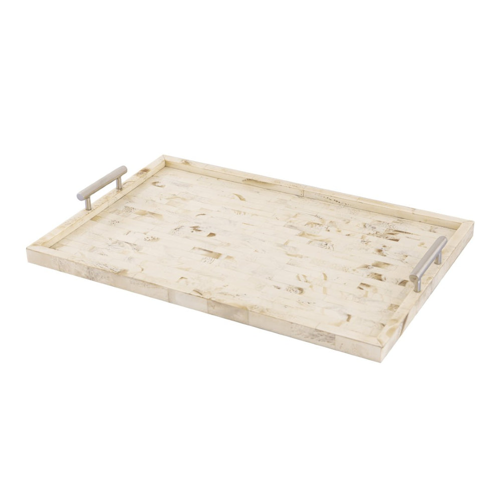 Atlas Little Horn Tray - Elegant Bone Accent with Faux Horn Inlay & Stainless Steel Handles for Stylish Serving AC11443-02