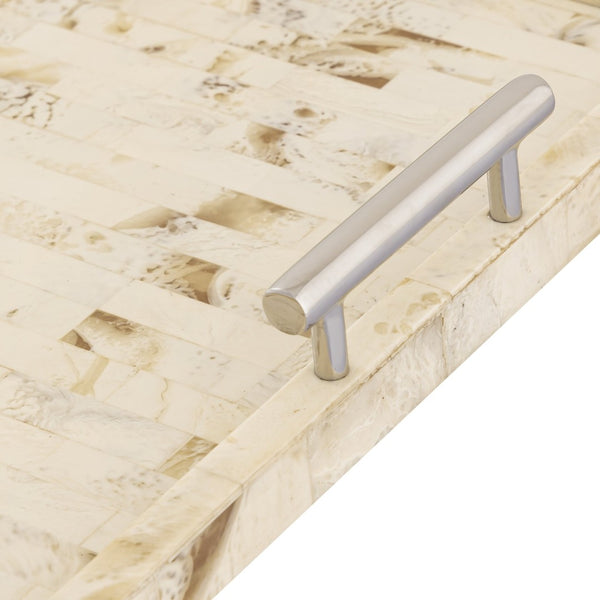 Atlas Little Horn Tray - Elegant Bone Accent with Faux Horn Inlay & Stainless Steel Handles for Stylish Serving AC11443-02
