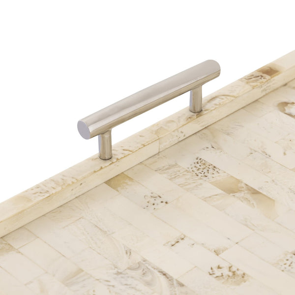 Atlas Little Horn Tray - Elegant Bone Accent with Faux Horn Inlay & Stainless Steel Handles for Stylish Serving AC11443-02