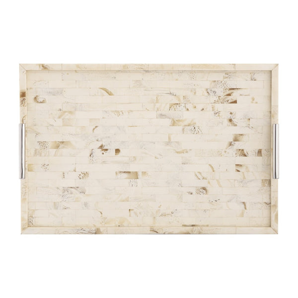 Atlas Little Horn Tray - Elegant Bone Accent with Faux Horn Inlay & Stainless Steel Handles for Stylish Serving AC11443-02