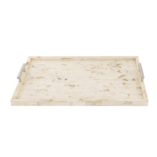Atlas Little Horn Tray - Elegant Bone Accent with Faux Horn Inlay & Stainless Steel Handles for Stylish Serving AC11443-02