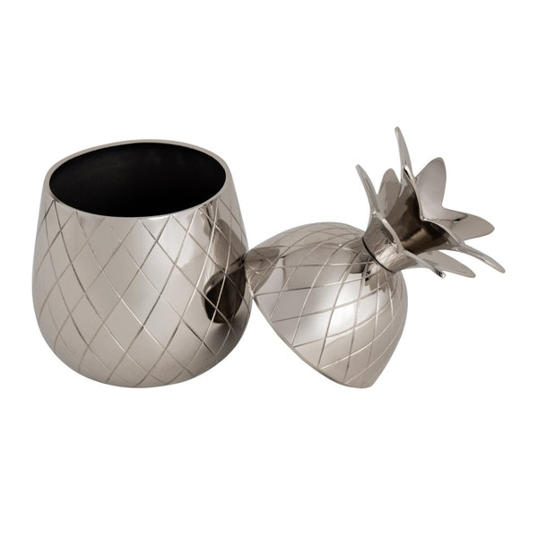 Atlas Little Island Pineapple Object - Polished Silver Decorative Storage Box with Etched Diamond Design AC11444-01