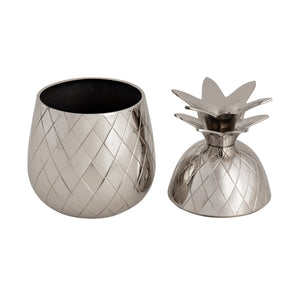 Atlas Little Island Pineapple Object - Polished Silver Decorative Storage Box with Etched Diamond Design AC11444-01