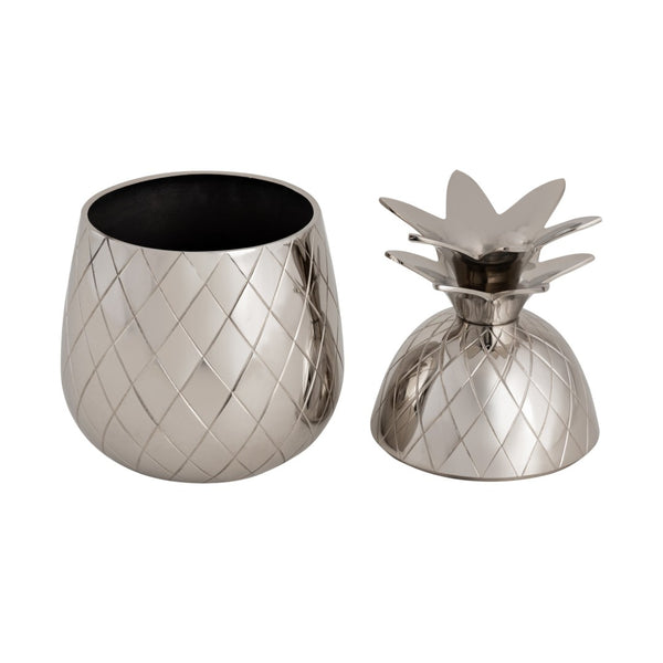 Atlas Little Island Pineapple Object - Polished Silver Decorative Storage Box with Etched Diamond Design AC11444-01