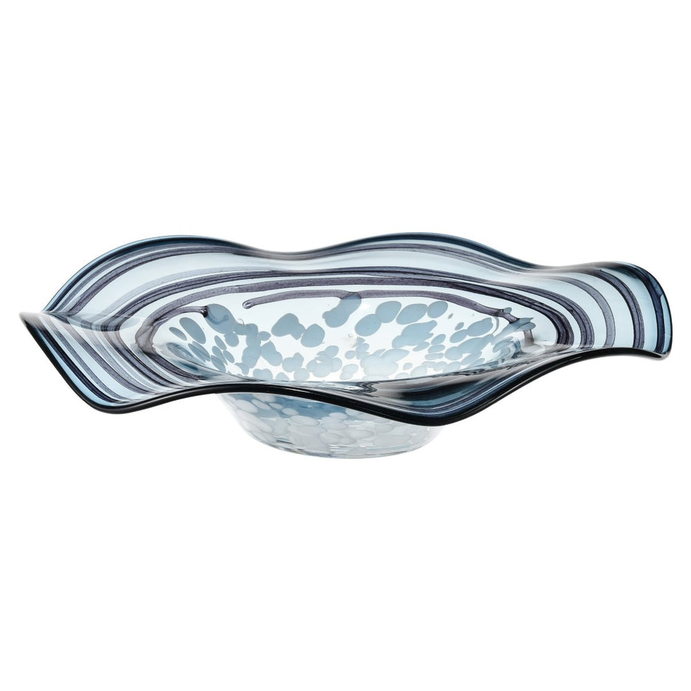 Atlas Loch Seaforth Bowl - Coastal-Inspired Glass Centerpiece with Blue-White Swirl for Home Décor Charm AC11446-01