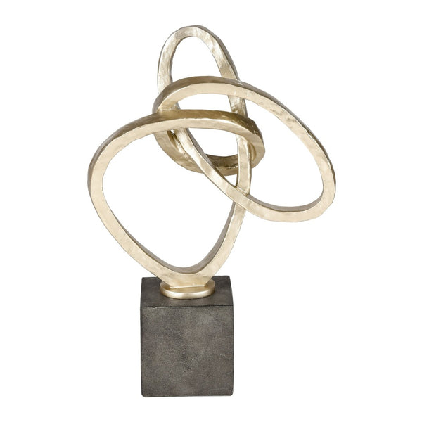 Atlas Loop Sculpture - Modern Interlocking Design in Champagne Gold & Silver for Elegant Home Décor Display AC11449-01