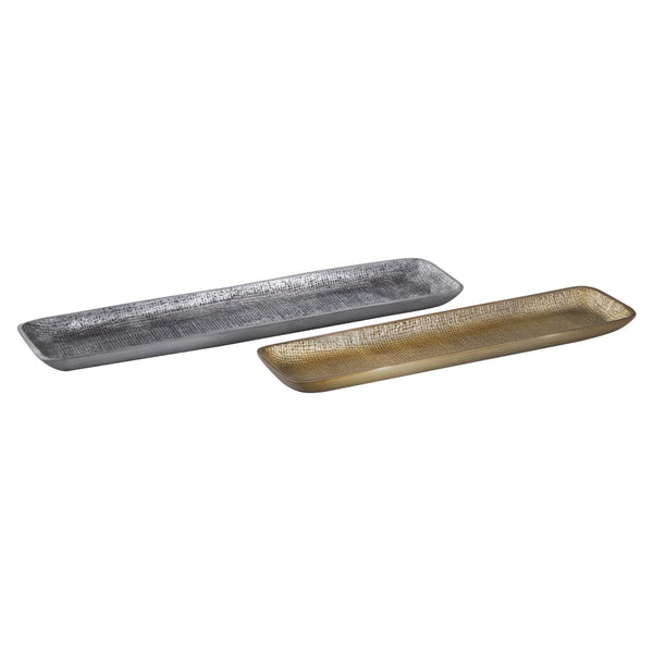 Atlas Louk Tray Set of 2 - Elegant Pewter and Brass Rectangular Trays for Stylish Home Organization & Decor AC11453-01S