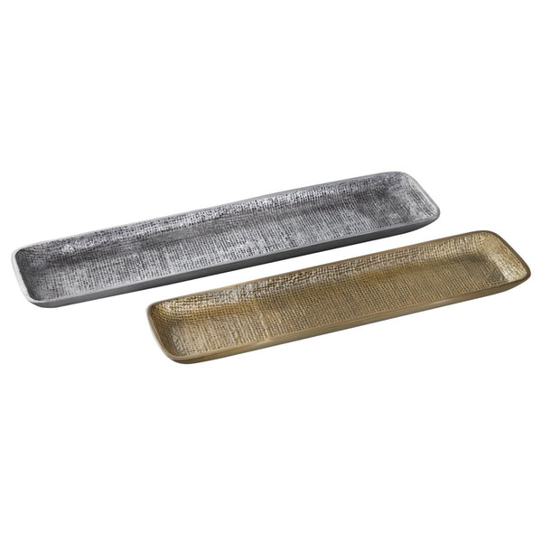 Atlas Louk Tray Set of 2 - Elegant Pewter and Brass Rectangular Trays for Stylish Home Organization & Decor AC11453-01S