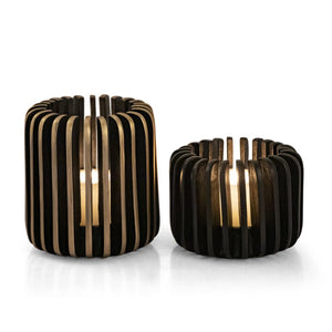 Atlas Louver Candleholder - Sculptural Blackened Metal Accent for Warm Ambiance and Modern Elegance Small AC11455-01