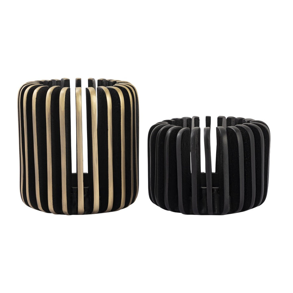 Atlas Louver Candleholder - Sculptural Blackened Metal Accent for Warm Ambiance and Modern Elegance Large AC11455-02