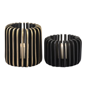 Atlas Louver Candleholder - Sculptural Blackened Metal Accent for Warm Ambiance and Modern Elegance Large AC11455-02