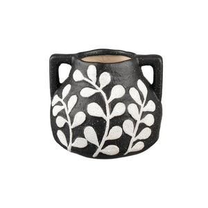 Atlas Maria Vase - Elegant Matte Black Earthenware with Climbing Leaf Motif for Timeless Home Decor Small AC11462-01