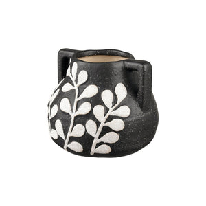 Atlas Maria Vase - Elegant Matte Black Earthenware with Climbing Leaf Motif for Timeless Home Decor Small AC11462-01