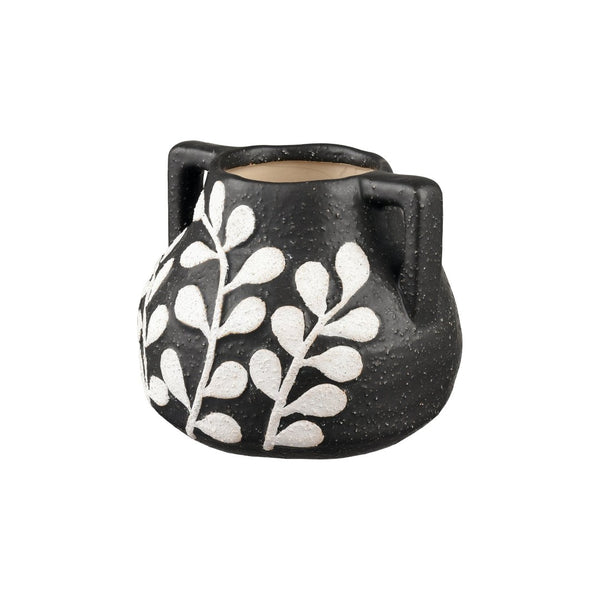 Atlas Maria Vase - Elegant Matte Black Earthenware with Climbing Leaf Motif for Timeless Home Decor Small AC11462-01