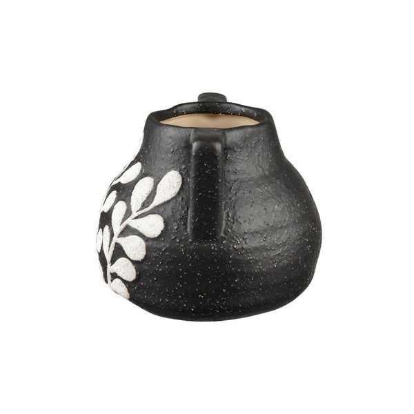 Atlas Maria Vase - Elegant Matte Black Earthenware with Climbing Leaf Motif for Timeless Home Decor Small AC11462-01