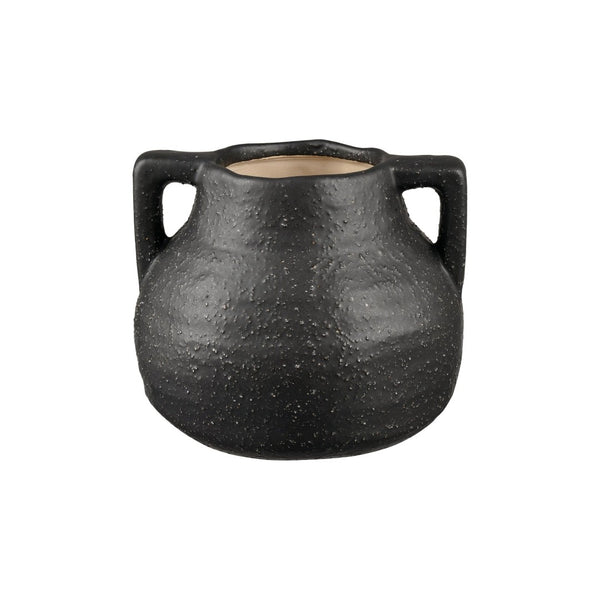 Atlas Maria Vase - Elegant Matte Black Earthenware with Climbing Leaf Motif for Timeless Home Decor Small AC11462-01