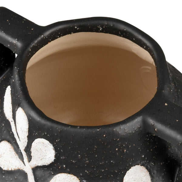 Atlas Maria Vase - Elegant Matte Black Earthenware with Climbing Leaf Motif for Timeless Home Decor Small AC11462-01