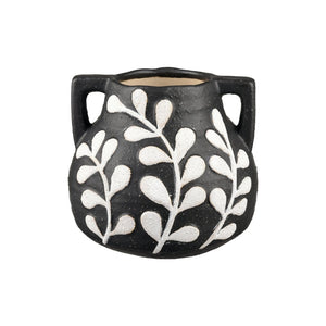 Atlas Maria Vase - Elegant Matte Black Earthenware with Climbing Leaf Motif for Timeless Home Decor Large AC11462-02