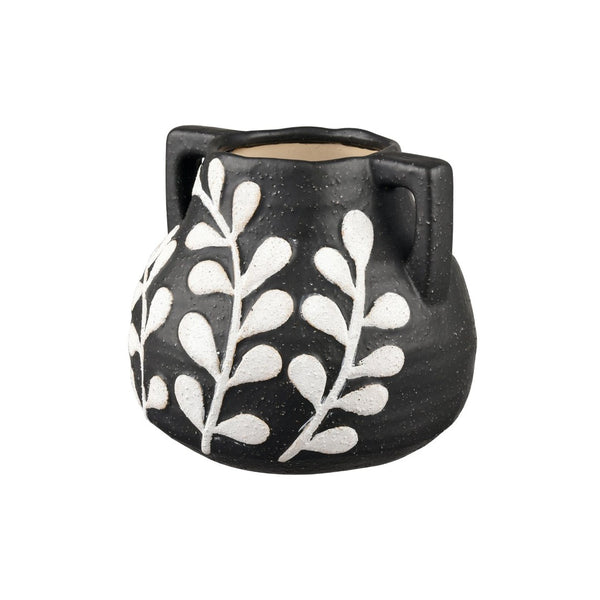 Atlas Maria Vase - Elegant Matte Black Earthenware with Climbing Leaf Motif for Timeless Home Decor Large AC11462-02