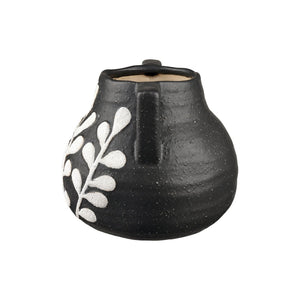 Atlas Maria Vase - Elegant Matte Black Earthenware with Climbing Leaf Motif for Timeless Home Decor Large AC11462-02