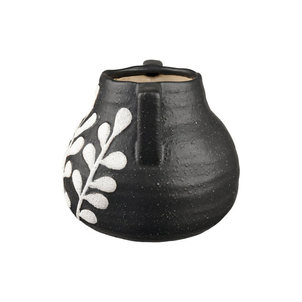 Atlas Maria Vase - Elegant Matte Black Earthenware with Climbing Leaf Motif for Timeless Home Decor Large AC11462-02