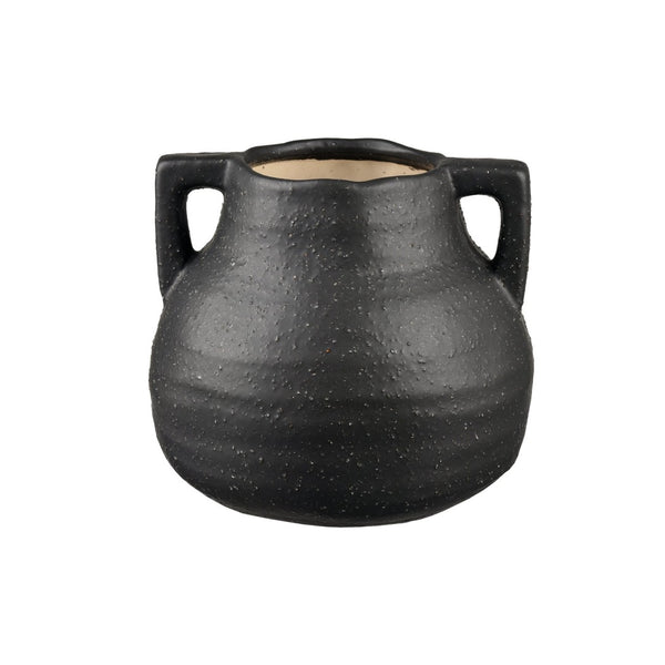 Atlas Maria Vase - Elegant Matte Black Earthenware with Climbing Leaf Motif for Timeless Home Decor Large AC11462-02