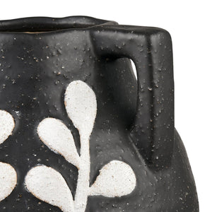 Atlas Maria Vase - Elegant Matte Black Earthenware with Climbing Leaf Motif for Timeless Home Decor Large AC11462-02