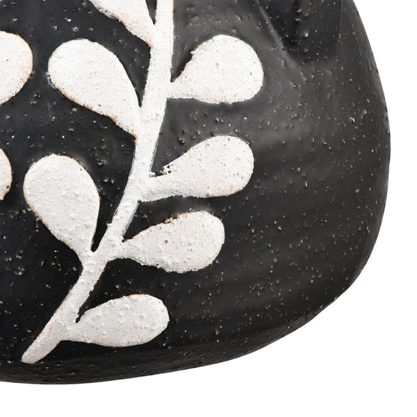 Atlas Maria Vase - Elegant Matte Black Earthenware with Climbing Leaf Motif for Timeless Home Decor Large AC11462-02