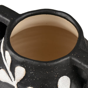 Atlas Maria Vase - Elegant Matte Black Earthenware with Climbing Leaf Motif for Timeless Home Decor Large AC11462-02