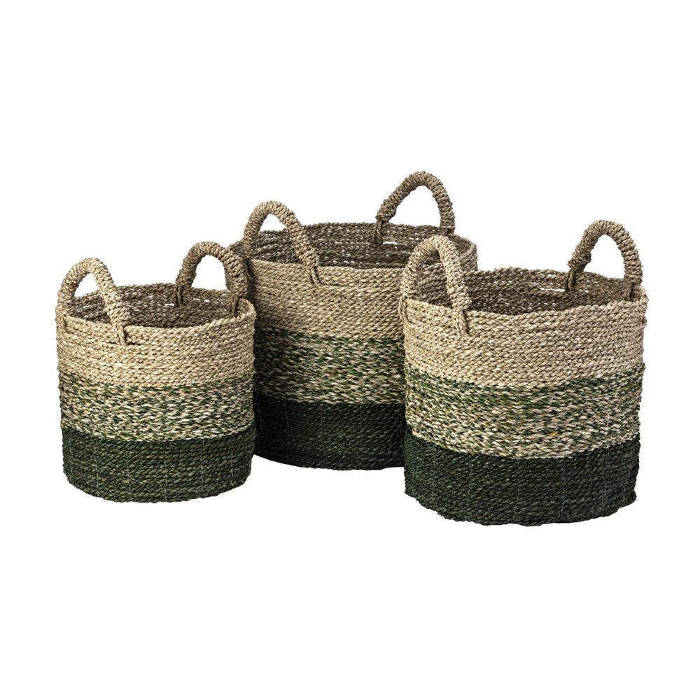 Atlas Maton Seagrass Basket Set of 3 – Handwoven Storage Baskets with Jute Handles for Stylish Organization AC11466-01S