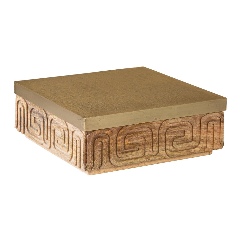 Atlas Maze Box - Large Natural Mango Wood with Greek Key Design for Stylish Storage & Decor Accent AC11469-01