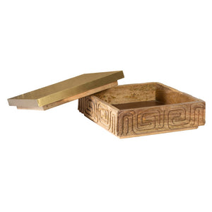 Atlas Maze Box - Large Natural Mango Wood with Greek Key Design for Stylish Storage & Decor Accent AC11469-01