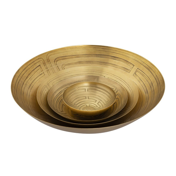 Atlas Maze Etched Centerpiece Bowl - Striking Antique Design for Home Decor, Versatile & Durable Elegance Brass AC11470-01