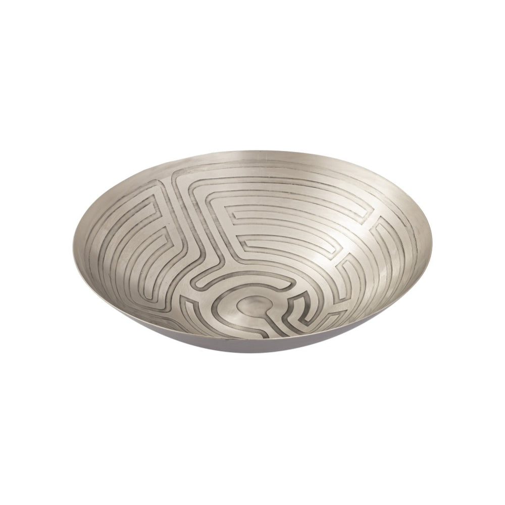Atlas Maze Etched Bowls – Antique Nickel Finish for Vintage-Industrial Elegance in Home Decor Accents Set of 3 Nickel AC11471-01S