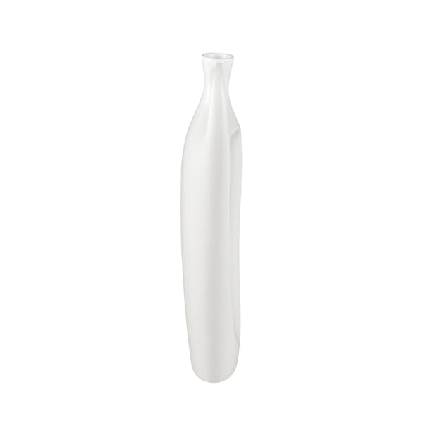 Atlas Messe Vase - Timeless Elongated Bottle Design, Satin White Earthenware for Elegant Home Decor AC11476-01