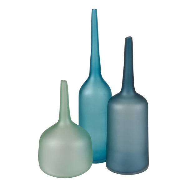 Atlas Moffat Art Glass Bottle - Elegant Tapered Design for Modern Home Decor and Chic Bud Vases Frosted Blue AC11483-02