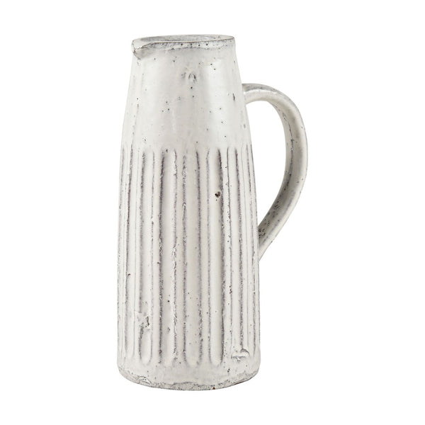 Atlas Muriel Large Aged White Glazed Pitcher - Rustic Terracotta Decor for Farmhouse & Modern Interiors AC11489-01