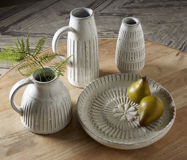 Atlas Muriel Large Aged White Glazed Pitcher - Rustic Terracotta Decor for Farmhouse & Modern Interiors AC11489-01