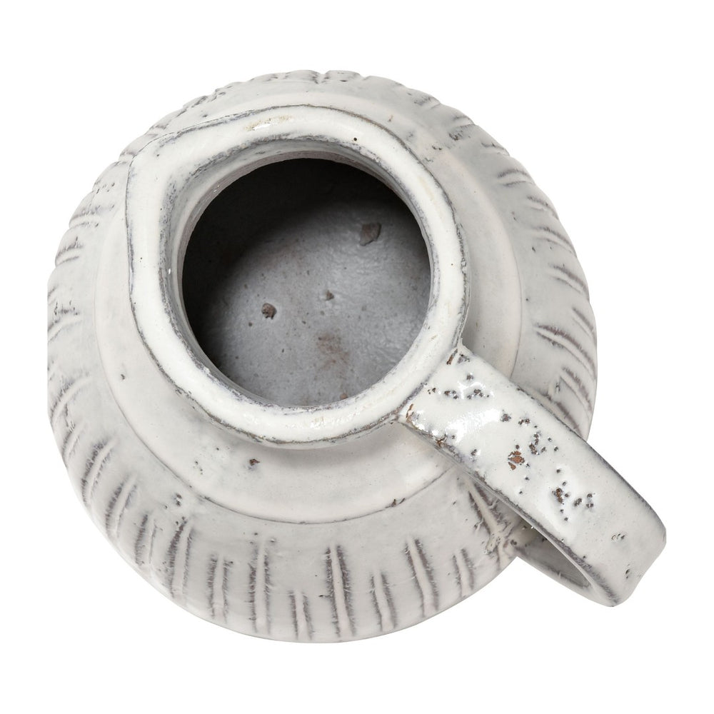 Atlas Muriel Small Aged White Glazed Pitcher - Rustic Earthenware Décor for Farmhouse & Cottage Styles AC11490-01