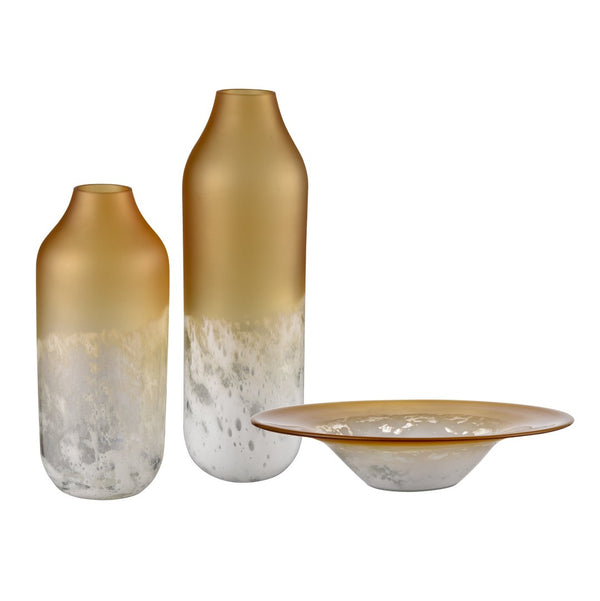 Atlas Nealon Bowl - Handcrafted Yellow Ochre Ombre Glass Centerpiece for Artisanal Home Decor Elegance AC11496-01