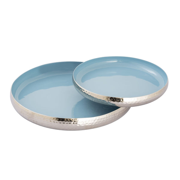 Atlas Nelson Tray Set of 2 - Stylish Light Blue Enamel Nesting Trays for Elegant Tabletop Organization AC11498-01S